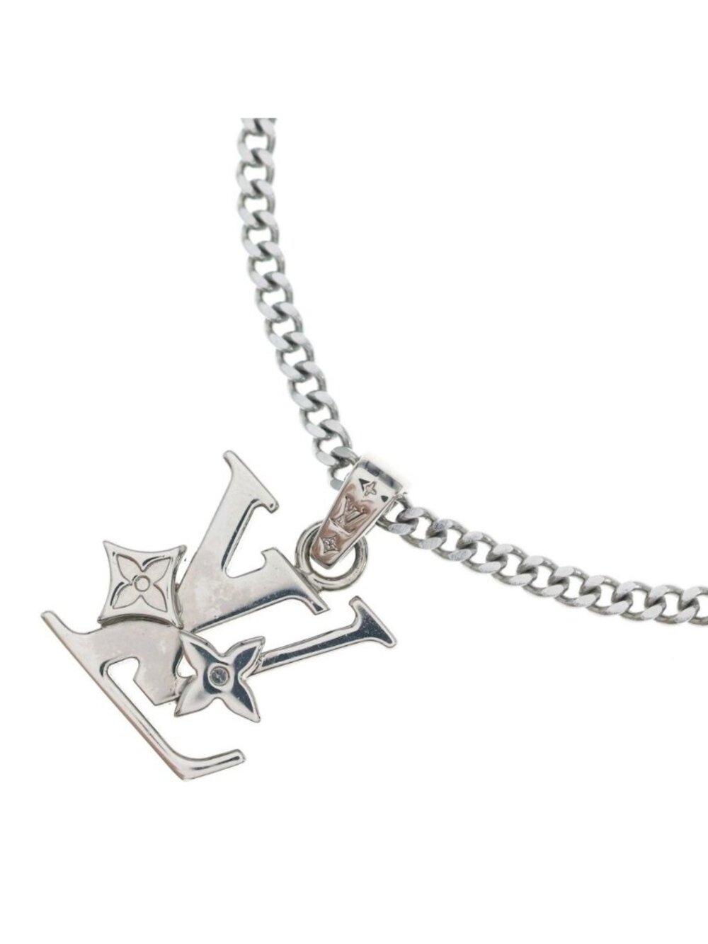 Louis Vuitton Pendant Monogram Low Necklace Chain Silver Metal